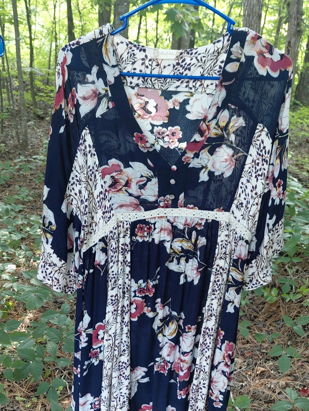 Altar'd State Navy, Cream & Brown Floral Top